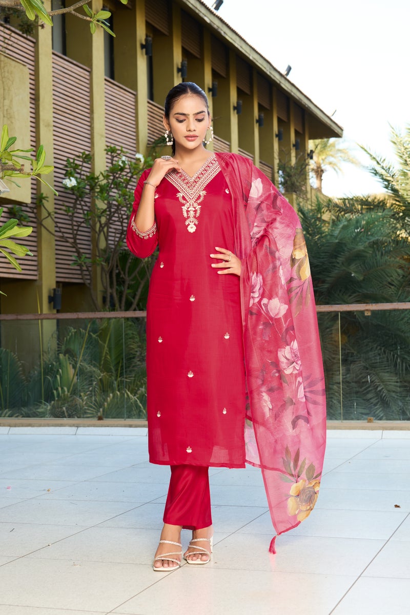 VISHVA CREATION Red Straight Kurta Set for Women - Image 1